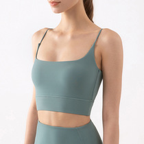 Thin shoulder strap yoga underwear fitness small tag square collar sports bra solid color sexy training bra bottoming vest