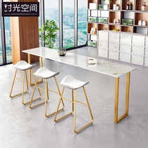 Simple marble bar table Nordic simple bar high foot outdoor balcony Home wall long table and chair combination