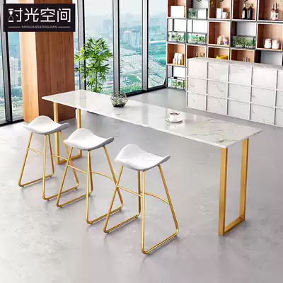 Simple marble bar table Nordic simple bar high foot outdoor balcony home wall long table and chair combination
