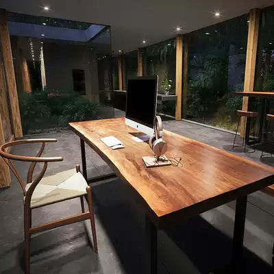 Nordic solid wood computer desk simple home Workbench calligraphy table one-character board long strip desk desk chair