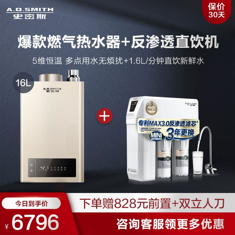 A.O. Smith Smart Hennatariar Gas Watere Aнагреватель 16 -Литер TMA Water Purizier 1600S Пакет