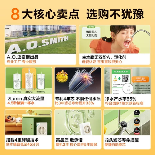 [Государственная субсидия 20%] AO Smith Garnet бытовой прямой питьевой кухонный очиститель воды обратного осмоса 800A1