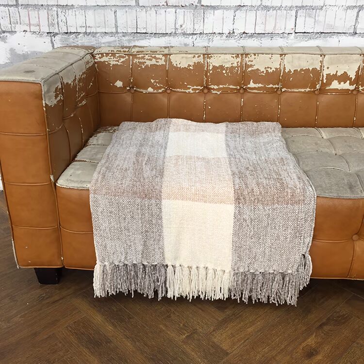 [Neta] UK Single Chenille Light Yellow Giải trí Gradient Gradient Stripe Chăn Brown Laurel Chăn - Ném / Chăn chăn lông cừu tự nhiên