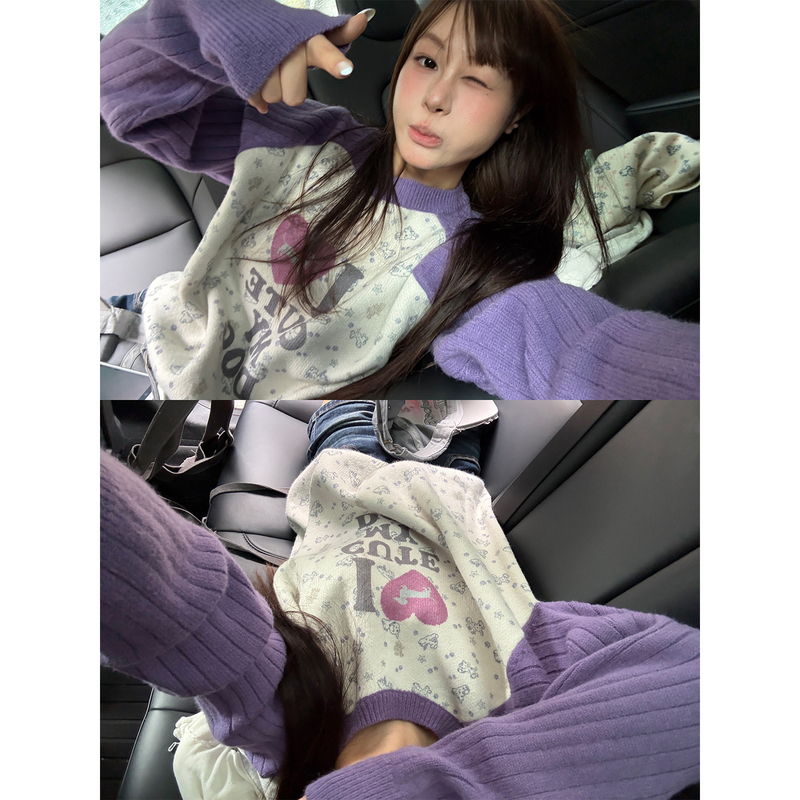 Cgga American-Style Fun Print Color-Block Long-Sleeve Knit Sweater for Men and Women, Loose Casual Versatile Pullover Sweater for Spring and Autumn Cgga American-Style Fun Print Color-Block Long-Sleeve Knit Sweater for Men and Women, Loose Casual Versatile Pullover Sweater for Spring and Autumn