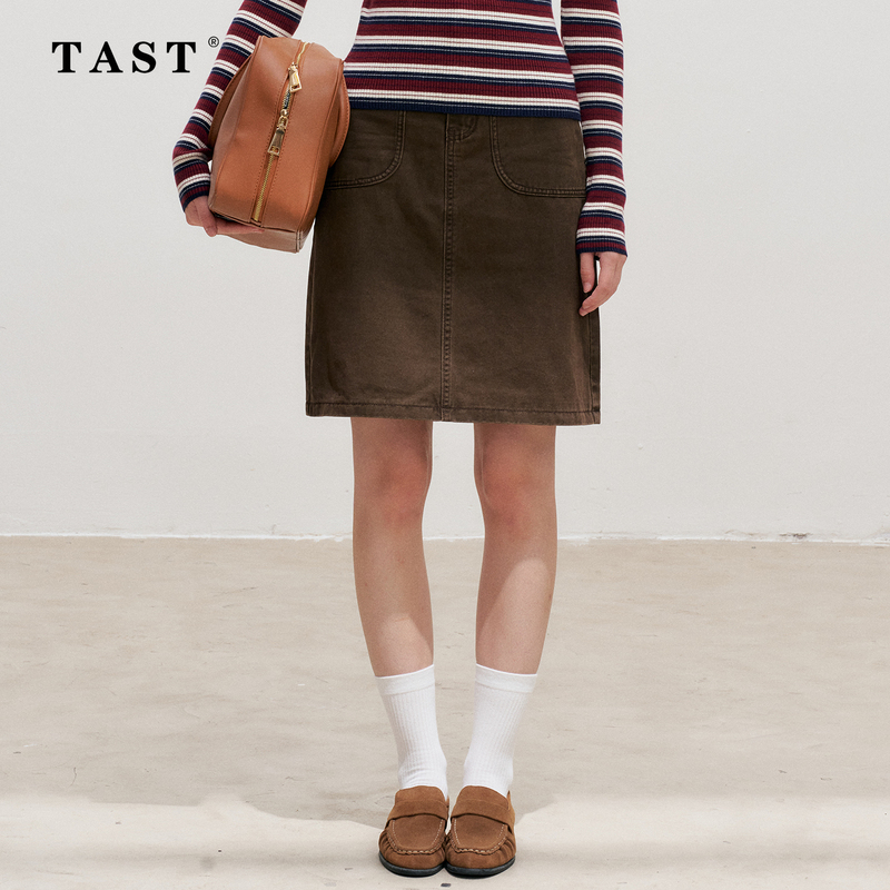 Tast Melard Retro Coffee-Colored Workwear Skirt for Women, Early Autumn High-Waisted A-Line Denim Short Skirt for Petite Women Tast Melard Retro Coffee-Colored Workwear Skirt for Women, Early Autumn High-Waisted A-Line Denim Short Skirt for Petite Women