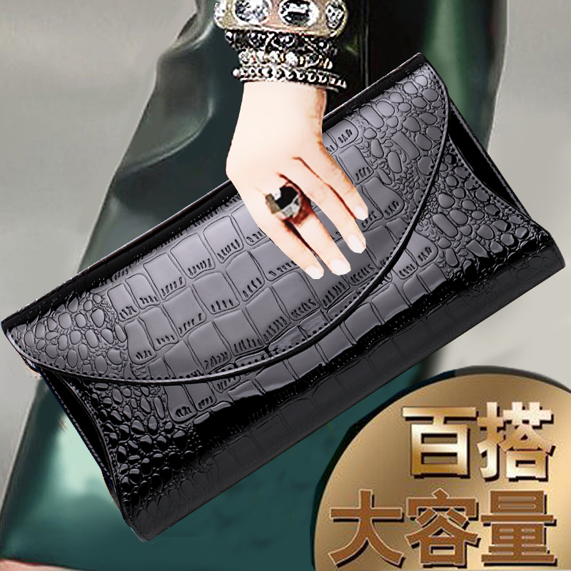 Large Capacity Clutch Bag for Women 2026 New Trendy Patent Leather Handbag Stone Pattern Single Shoulder Crossbody Bag Banquet Clutch Bag