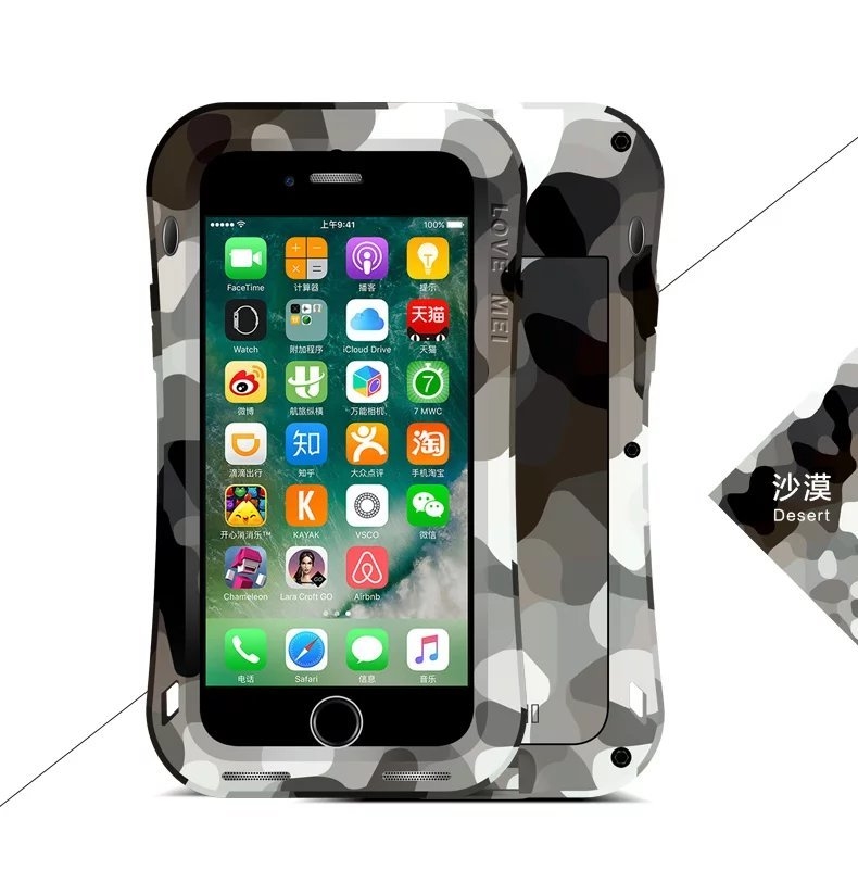 LOVE MEI Powerful Camo Series Small Waist Water Resistant Shockproof Dust/Dirt/Snow Proof Aluminum Metal Outdoor Gorilla Glass Heavy Duty Case Cover for Apple iPhone 7 Plus & iPhone 7