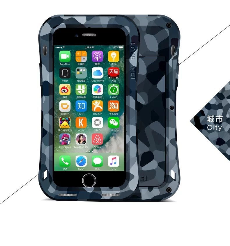 LOVE MEI Powerful Camo Series Small Waist Water Resistant Shockproof Dust/Dirt/Snow Proof Aluminum Metal Outdoor Gorilla Glass Heavy Duty Case Cover for Apple iPhone 7 Plus & iPhone 7
