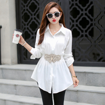 2020 Fall New Big Code Lining Woman Fat Mm Veil Belted Undershirt Foreign Air Snow Spinning Design Sensation Blouse