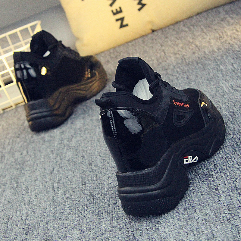 Harajuku retro small black shoes women's internal height Korean version of Joker sneakers chic Han Feng shoes street net red tide shoes