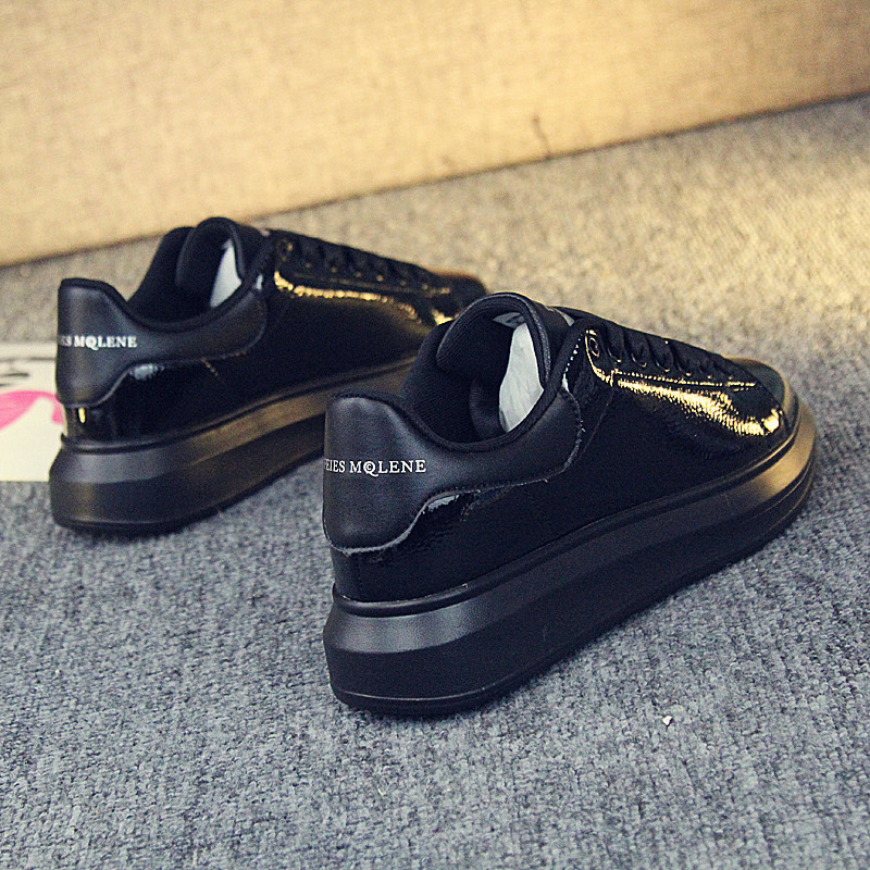 Small White Shoes Woman 100 hitch Han version Lacing Pure Color Bright Black Casual Sneakers Net Red Reflective Women's Shoes Trendboard Shoes