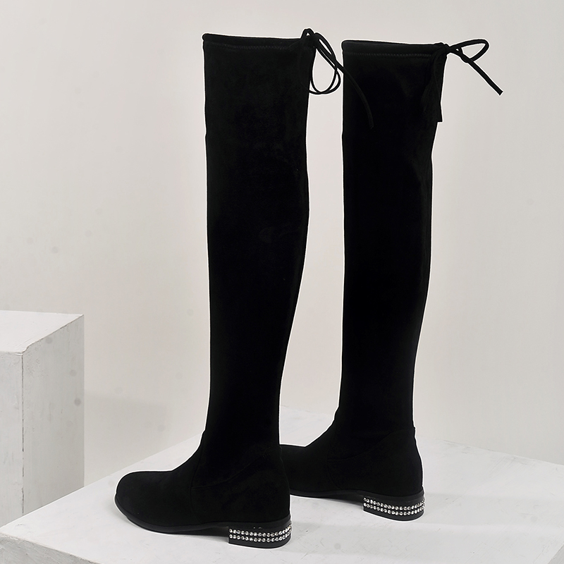 2022 autumn and winter new boots casual shoes women's plus velvet long tube women's boots trend rhinestone heightening women's shoes cotton shoes