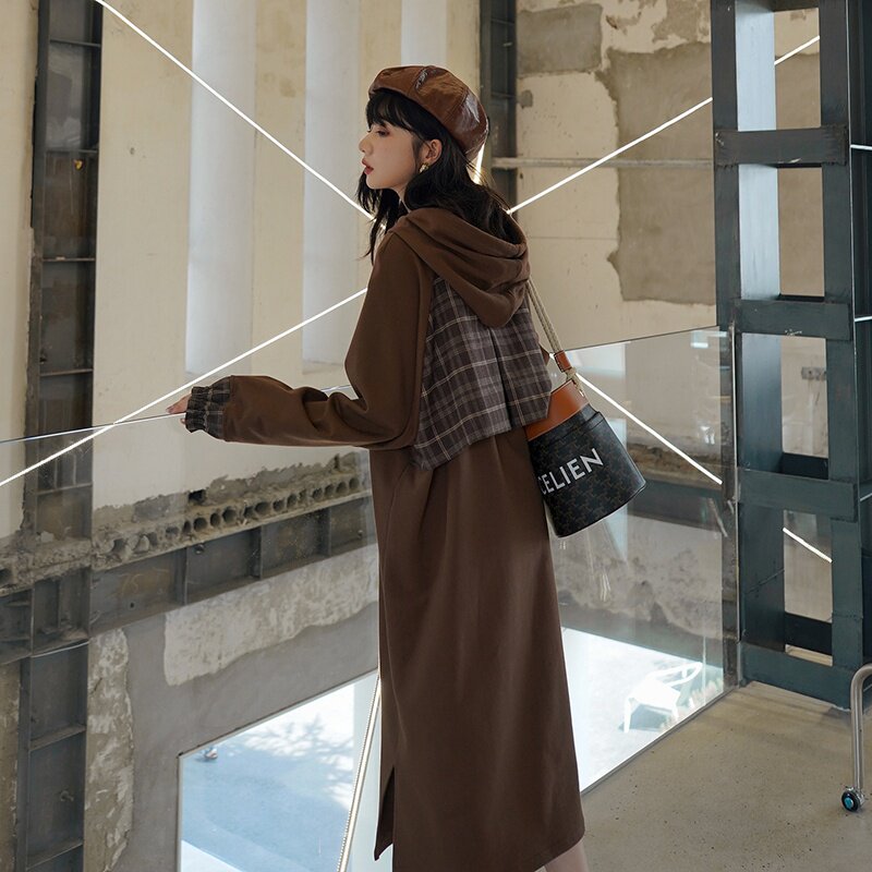 Pregnant women autumn dress sweater dress early autumn large size fat mm autumn fashion trendy mother early autumn cover belly long skirt