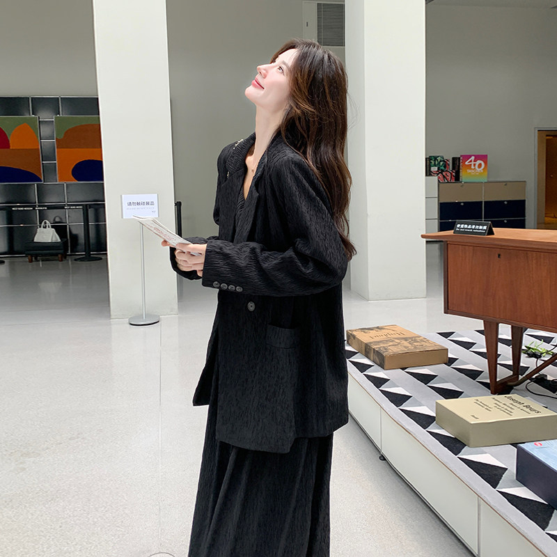 Peach Maternity Black Suspender Dress Suit for Women Early Spring French Style Professional Workwear Outfit Suit Skirt