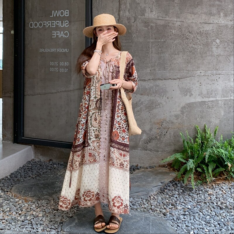 Maternity Wear Bohemian Ethnic Style Dress for Women 2026 Summer New Style French Retro Elegant Slimming Look Dress
