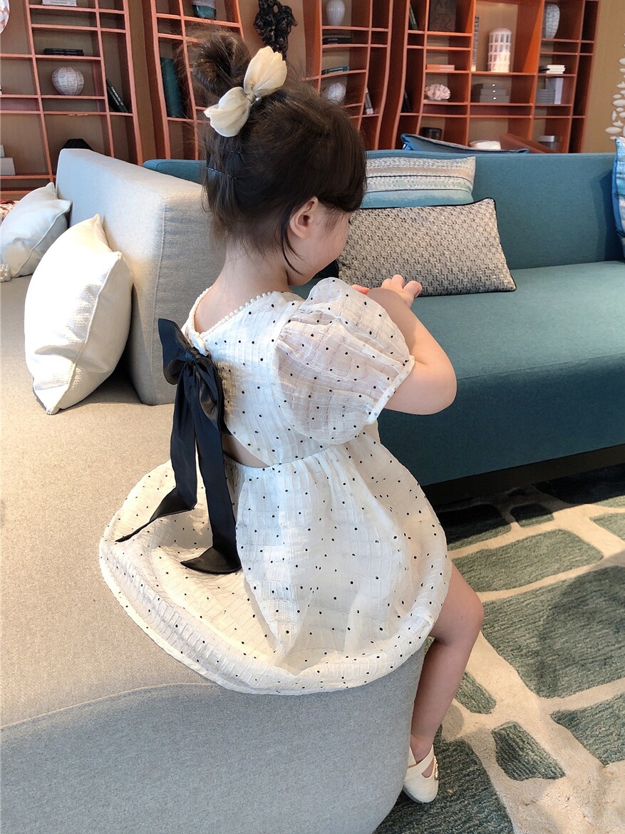 Girls dress Korean polka dot puff sleeves 2021 new summer dress foreign Korean version of the princess baby child skirt