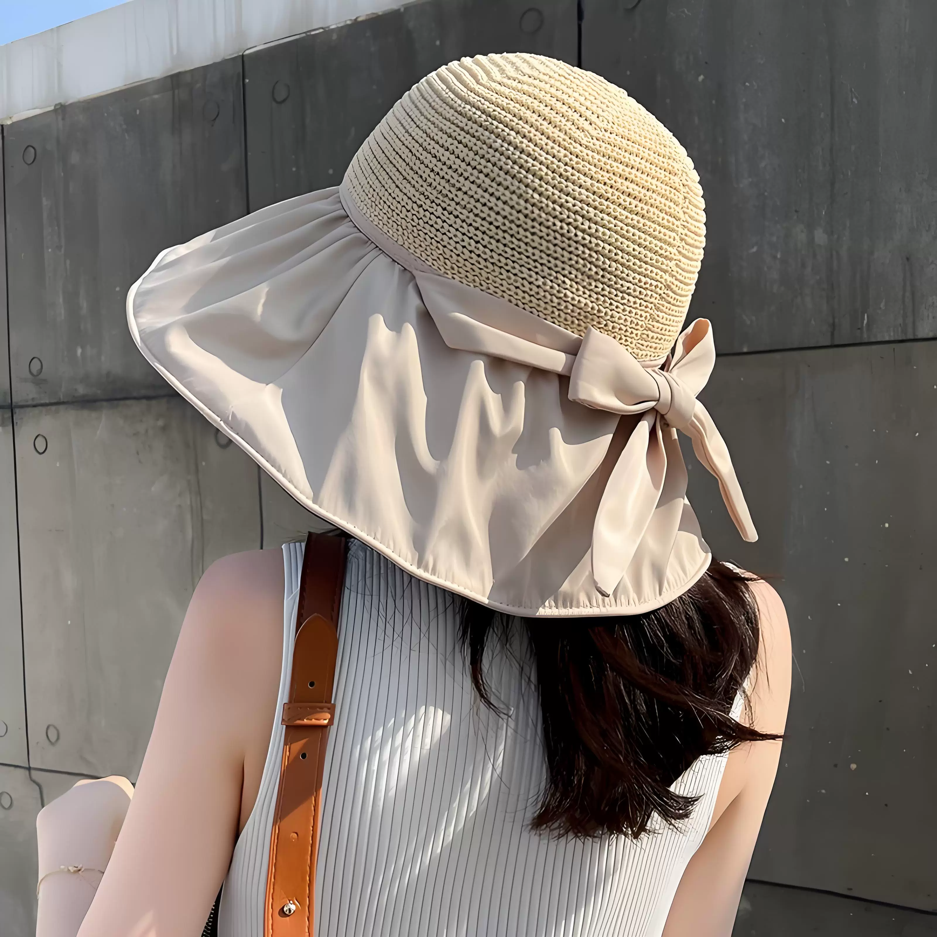 Summer sun hat with bow, sun protection