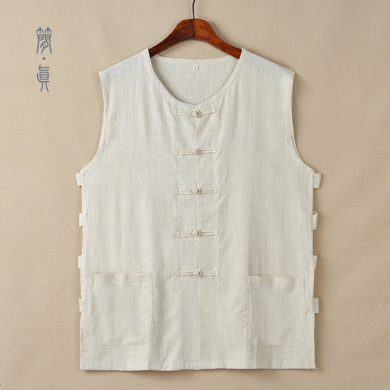 Cotton linen Tang dress men's summer thin vest vest Chinese jacket waistcoat undershirt hollow father old man shirt