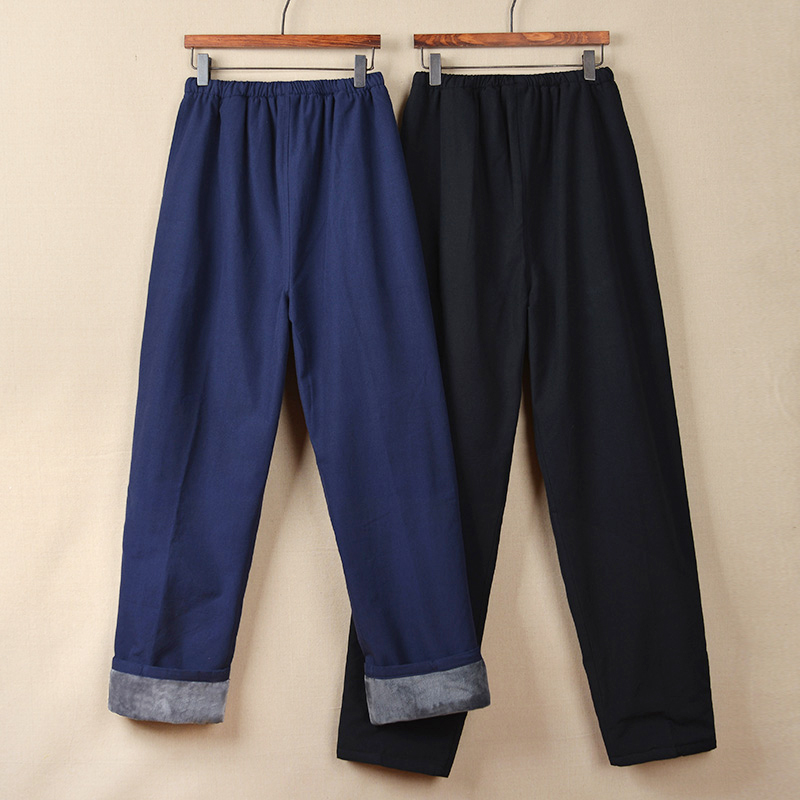 Pure Cotton China Wind Daddy Autumn Winter Style Add Suede Trousers Mid Aged Günter Donuts Warm Pants Thickened Casual Pants