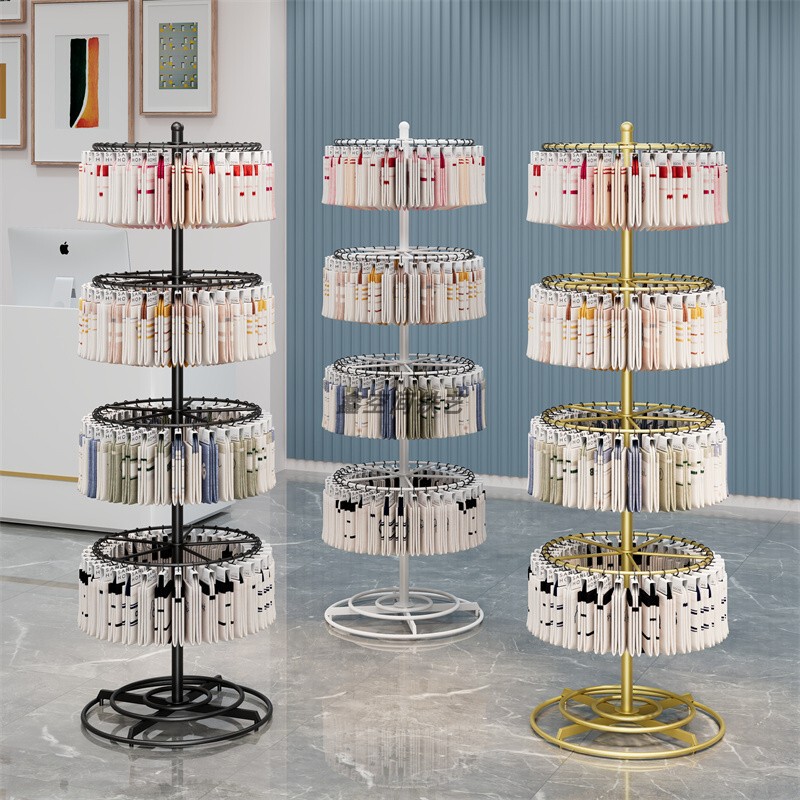 Sock Hanger Floor Stand, Underwear Display Rack, Round Metal Jewelry Store Accessory Rack, Adjustable Rotating Hook Rack