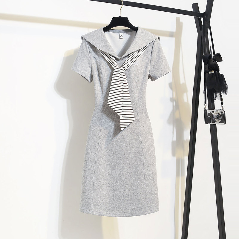Sweatshirt Dress for Women 2026 Super Popular Summer New Casual Sports Sailor Collar Shawl Petite Gray Dress