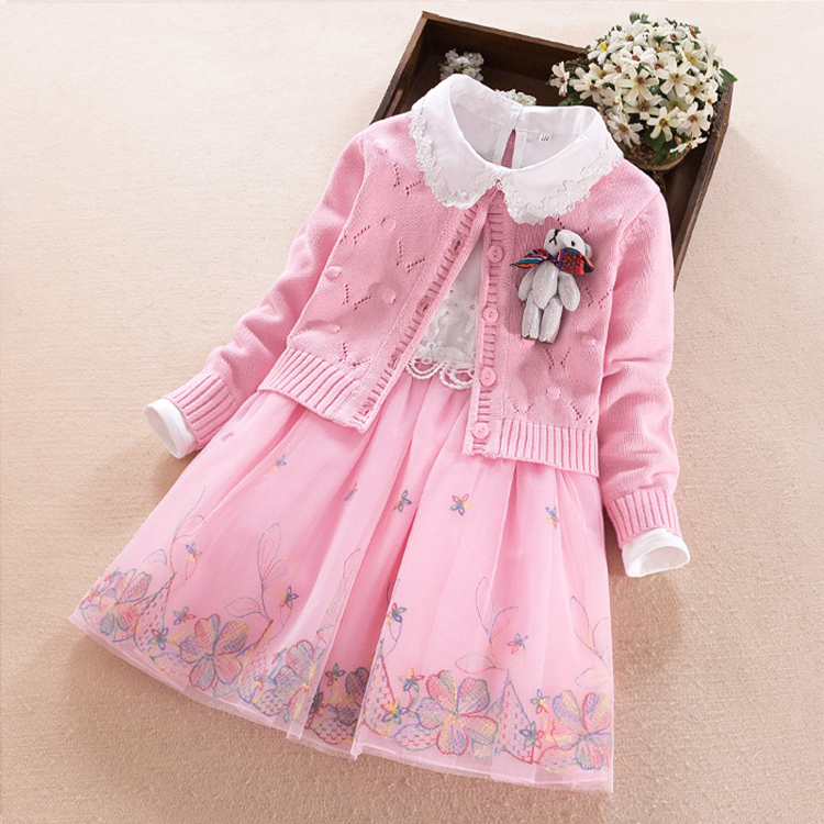 Cô gái mùa xuân và mùa thu Dresses 2020 mới của Hàn Quốc phiên bản của phong cách thời trang công chúa trẻ em áo len dài tay váy hai mảnh bộ.