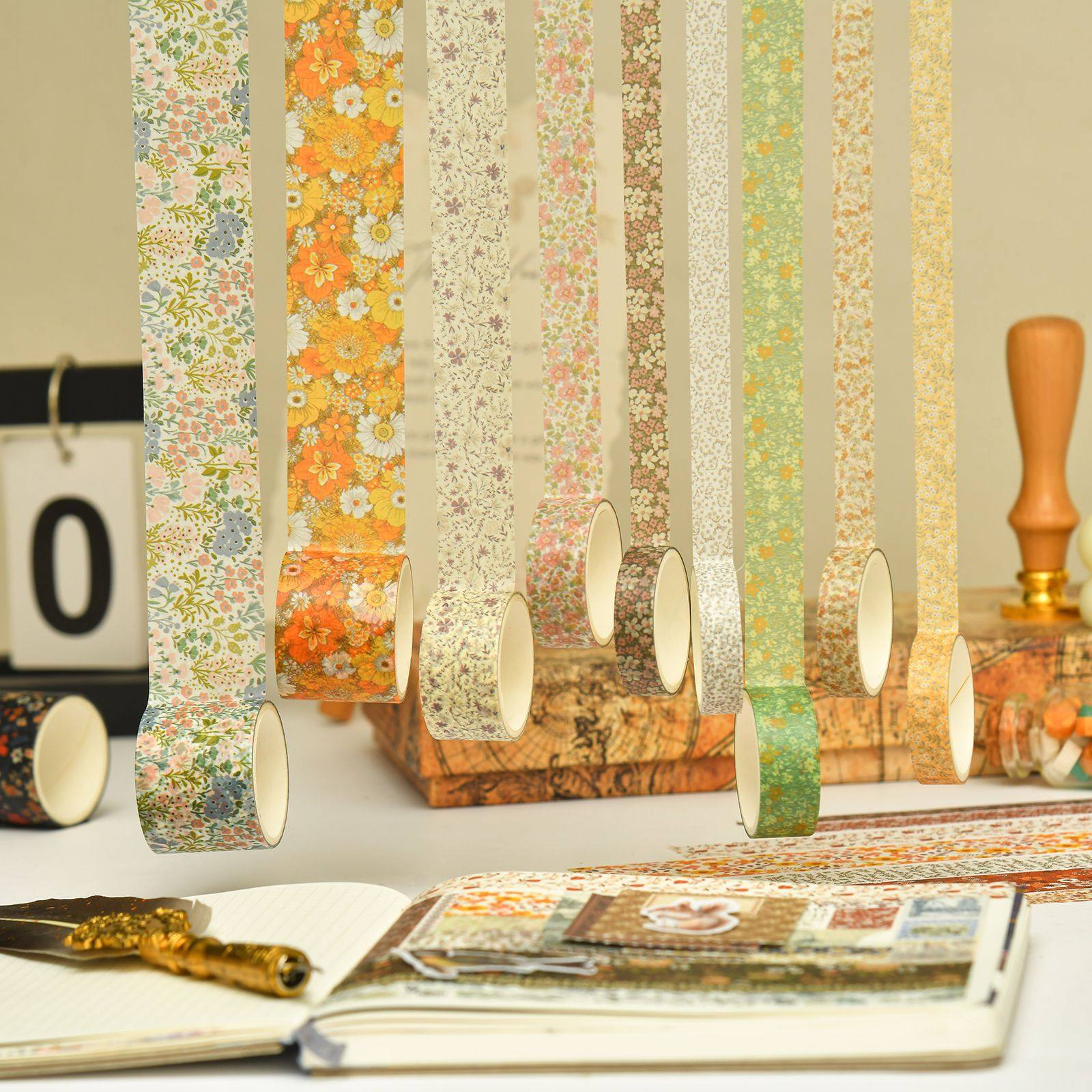 12 Rolls of Washi Tape Set for Journaling, Floral Diary DIY Materials, Decorative Stickers, Creative and Beautiful Journal Stickers