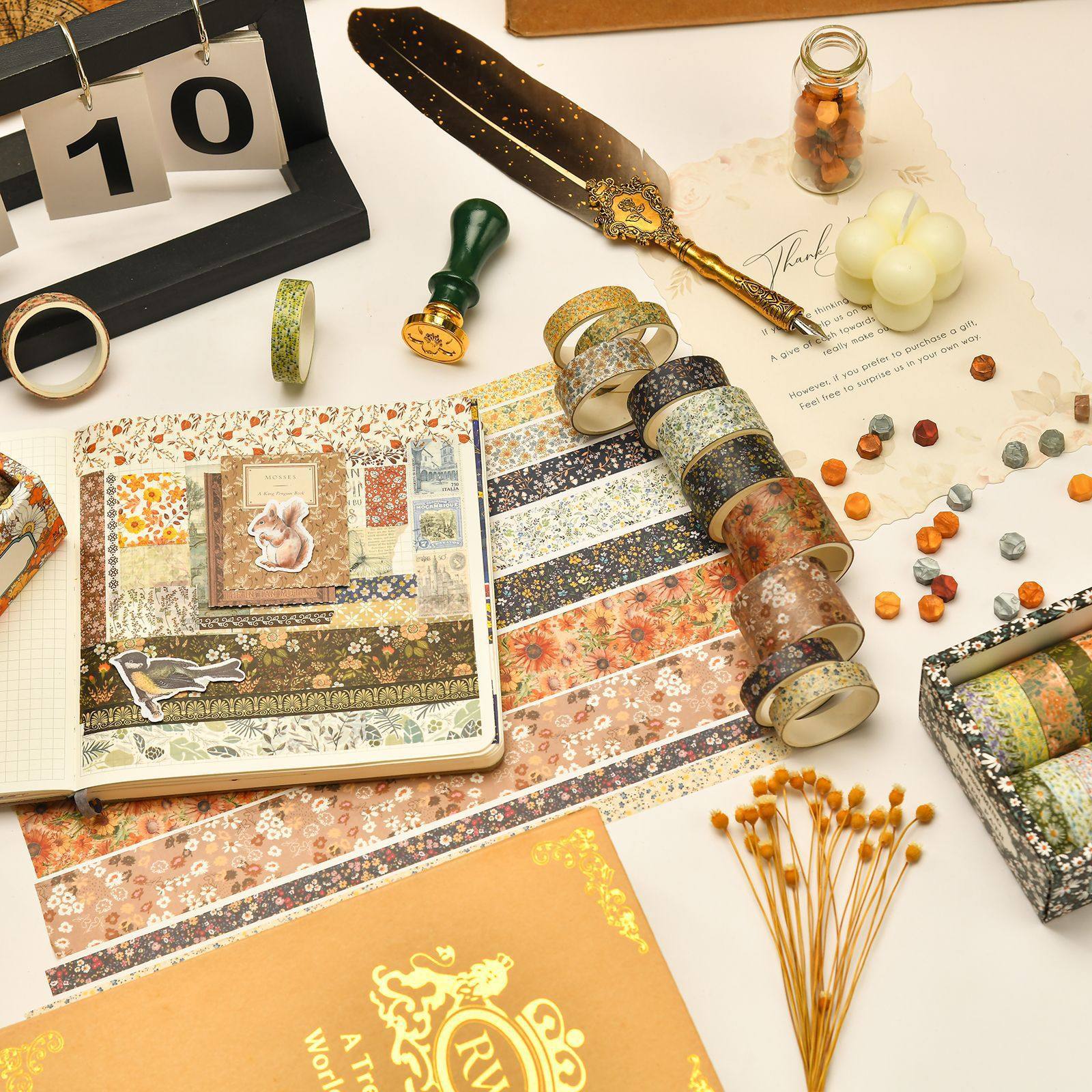 12 Rolls of Washi Tape Set for Journaling, Floral Diary DIY Materials, Decorative Stickers, Creative and Beautiful Journal Stickers