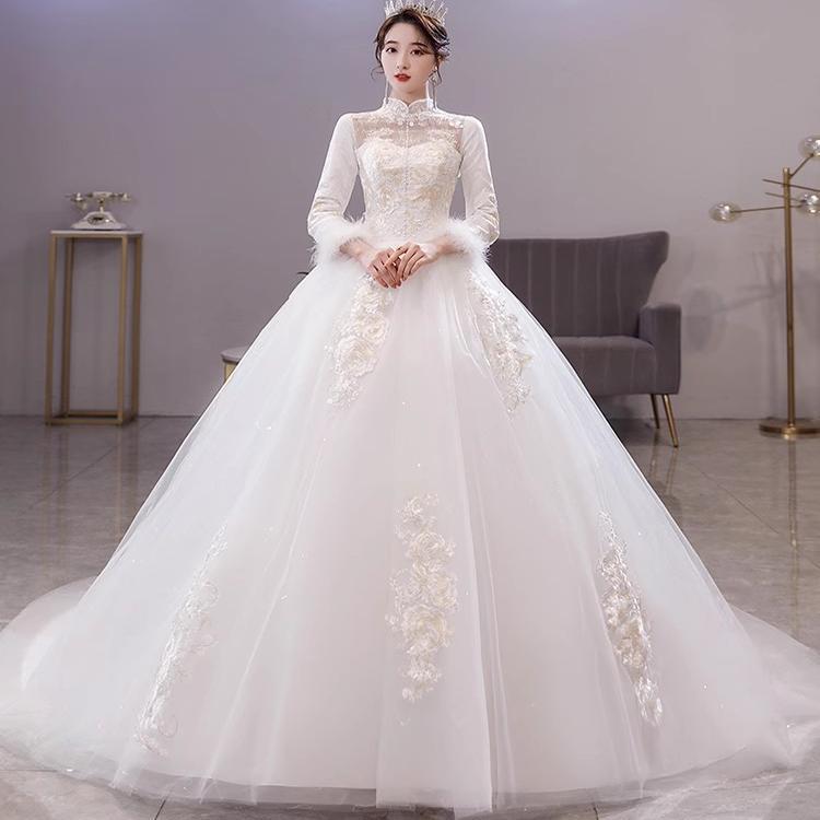 New Wedding Dress 2026, Long-Sleeved Bridal Gown with a High-End Feel, Heavy Craftsmanship, Runaway Princess Style, Thickened for Petite Figures, Winter Wedding Dress