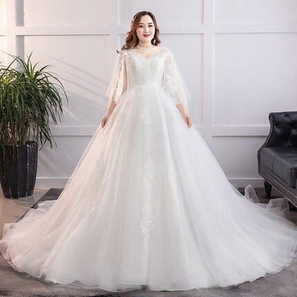 Extra Large Size 100kg Wedding Dress 2023 New Bride Fat mm 150kg Plus Fat and Enlarged Slimming Look Tail Cover Thick Arms