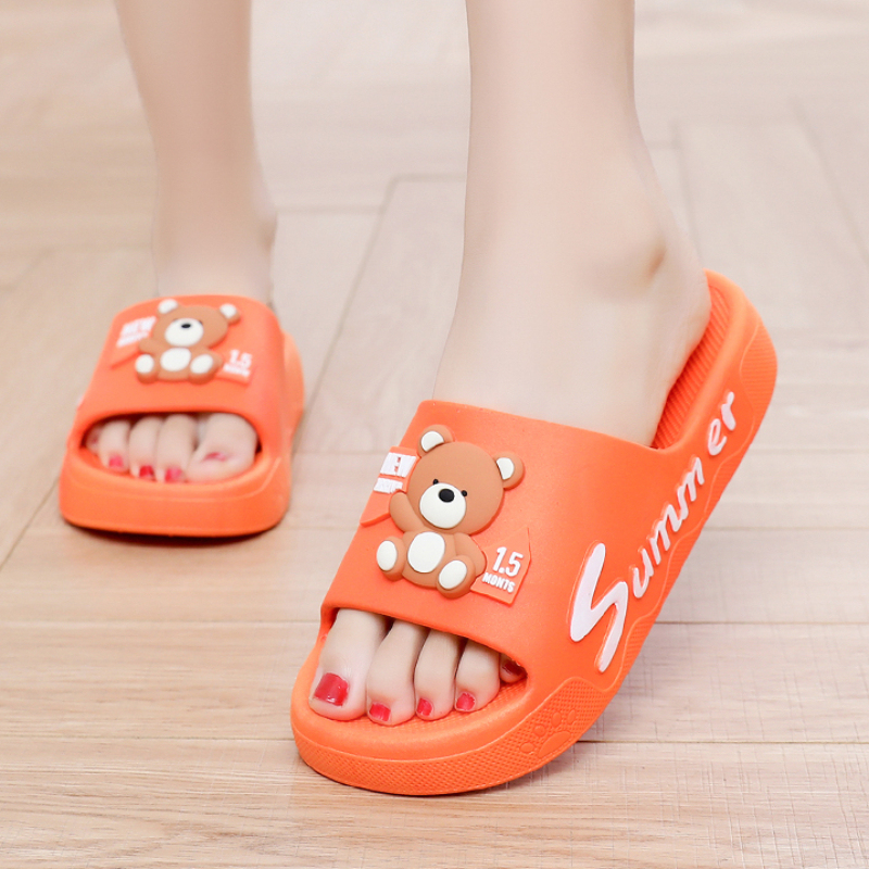 Summer Thick-Soled Women's Slippers with Cartoon Bear Design, Korean Style, Fashionable, Durable, Non-Slip, Suitable for Home and Outdoor Use