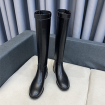 Ultra-fine small tube thin leg long leather Knight boots female flat cowhide boots high boots high boots women