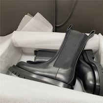 Sheepskin version ~ mona thick bottom genuine leather Martin boots womens smoke pipe boots 100 hitch-handsome mid-cylinder boot rider short boots