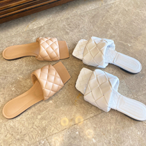 2021 new summer outdoors wearing genuine leather-lined slippers female sheepskin braided flat bottom sandals lazy people half slippers
