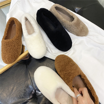Sheep leather wool one warm wool shoes women winter wear wool leather flat shoes plus velvet thick wool cotton shoes single shoes