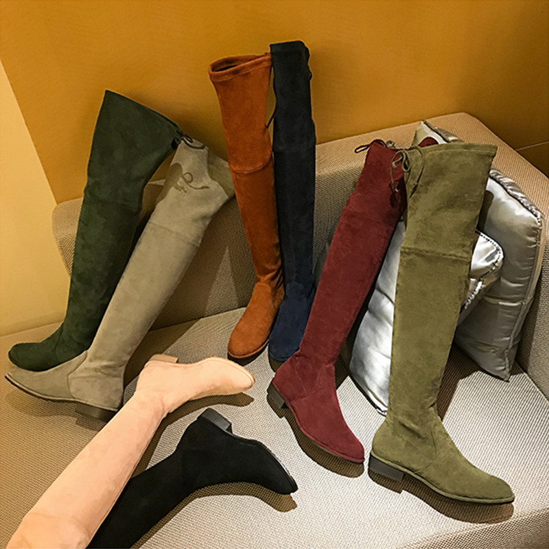 Never drop the tube~5050 elastic boots Women's flat thin long tube knee-high boots Medium heel boots Women's thin boots