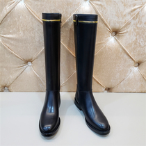 Cowhide side zipper round head flat bottom boots leather Knight boots female winter New High Boots Boots
