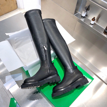 Cowhide version ~ Leather round head thick soles over-the-knee boots Womens elastic thin boots boots high boots high boots long Knight boots