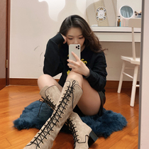 European and American new British style lace-up long Martin boots female round head thick heel high heel leather Knight boots female high boots