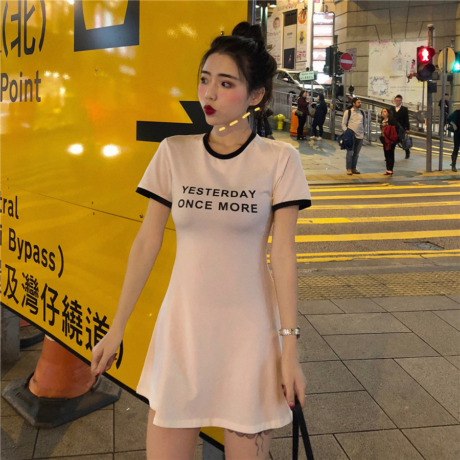 VK旗艦店 韓國風名媛氣質修身顯瘦t恤裙短袖洋裝