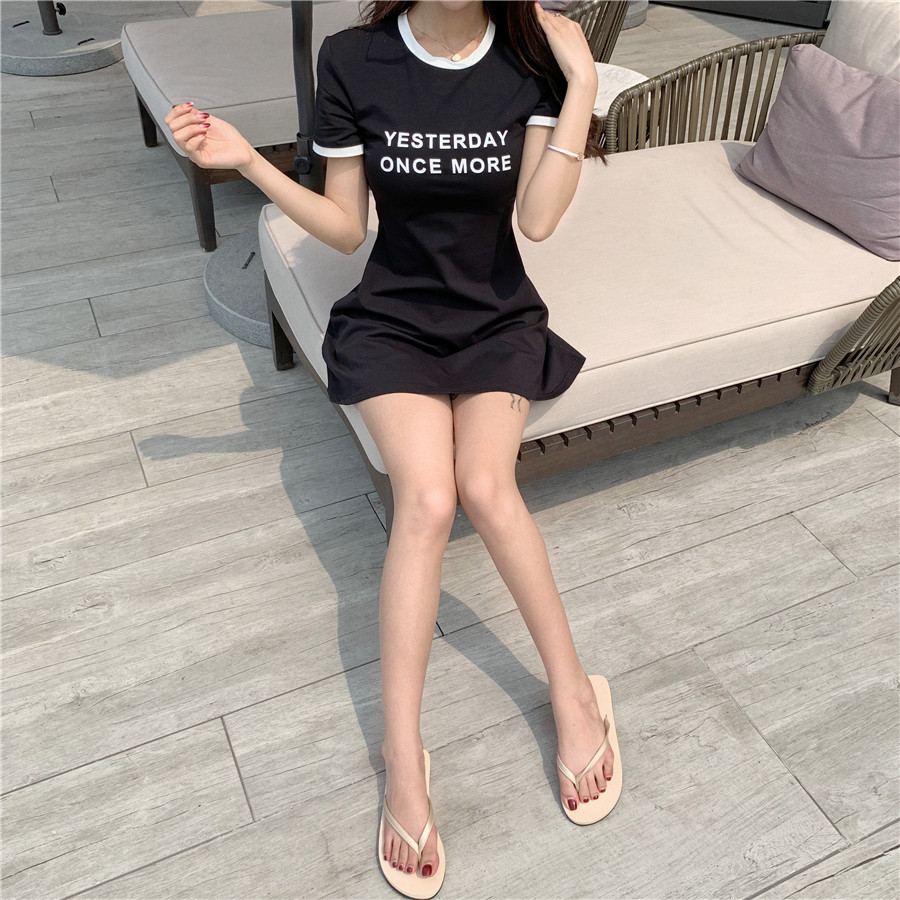 VK旗艦店 韓國風名媛氣質修身顯瘦t恤裙短袖洋裝