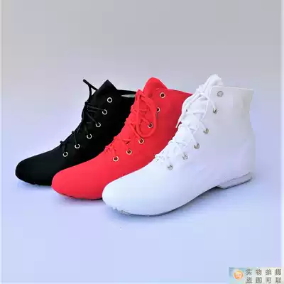 Black and red canvas low-top jazz boots Children's adult modern dance shoes Ballet soft-soled high-barrel performance jazz shoes
