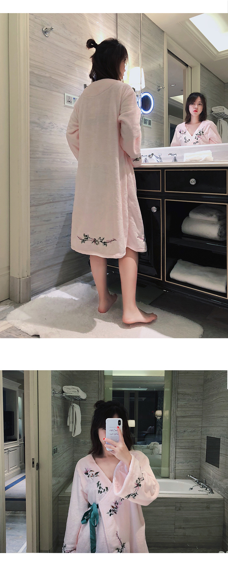 Công chúa flannel phong cách Trung Quốc váy ngủ nữ mùa đông dài tay dày cộng với áo choàng nhung áo choàng ngủ đồ ngủ mùa thu và mùa đông quần áo ngủ nữ