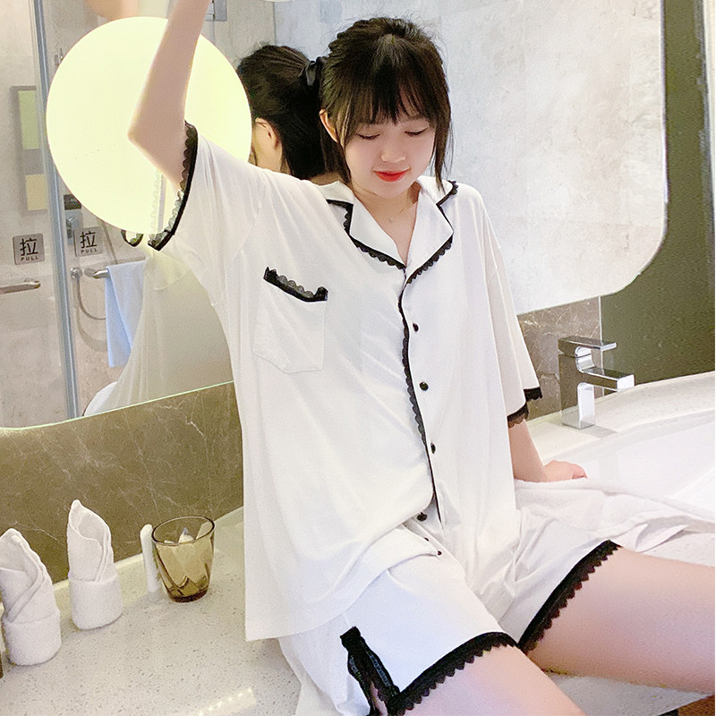 Lace pajamas women's summer thin Modell short-sleeved shorts Large size fat MM suit Home suit suit