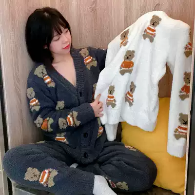 Bear soft pajamas female winter coral velvet thickened plus velvet warm cute plush autumn and winter home service suit