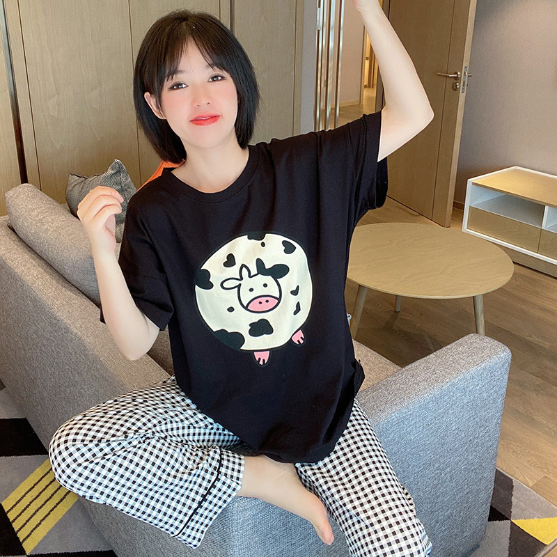 Cow Short sleeve trousers pure cotton lovely couple pajamas female spring summer wear new cow home suit male suit