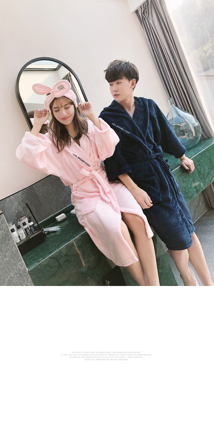 COOL flannel trùm đầu áo ngủ nữ mùa đông áo choàng tắm đôi đồ ngủ nam áo choàng tắm dày dày san hô lông cừu dịch vụ nhà đồ ngủ pijama