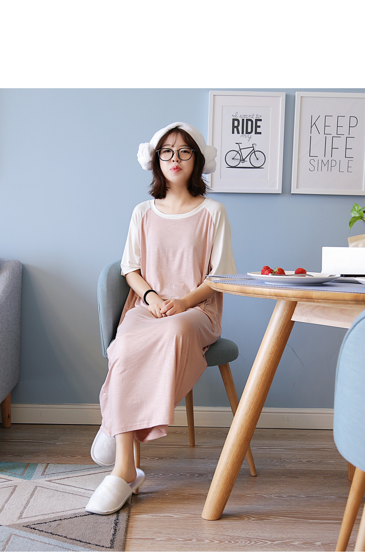 Váy dài tay màu xám modal nữ mùa thu và mùa đông dài phần nhà quần áo cotton rộng mùa xuân và đồ ngủ mùa hè phiên bản Hàn Quốc cỡ lớn đầm nữ đẹp