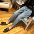 Phụ nữ mang thai quần mùa hè và mùa thu Phụ nữ mang thai quần jeans mẹ mùa xuân và mùa hè mặc cũ quần ống rộng quần rộng mùa hè - Phụ nữ mang thai quần / quần bụng quần tất bầu Phụ nữ mang thai quần / quần bụng
