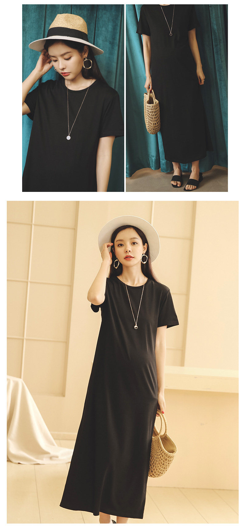 Платье для беременных 米度丽孕妇装夏装上衣孕妇连衣裙夏季外出时尚高端短袖t恤长裙子 M degrees Korea